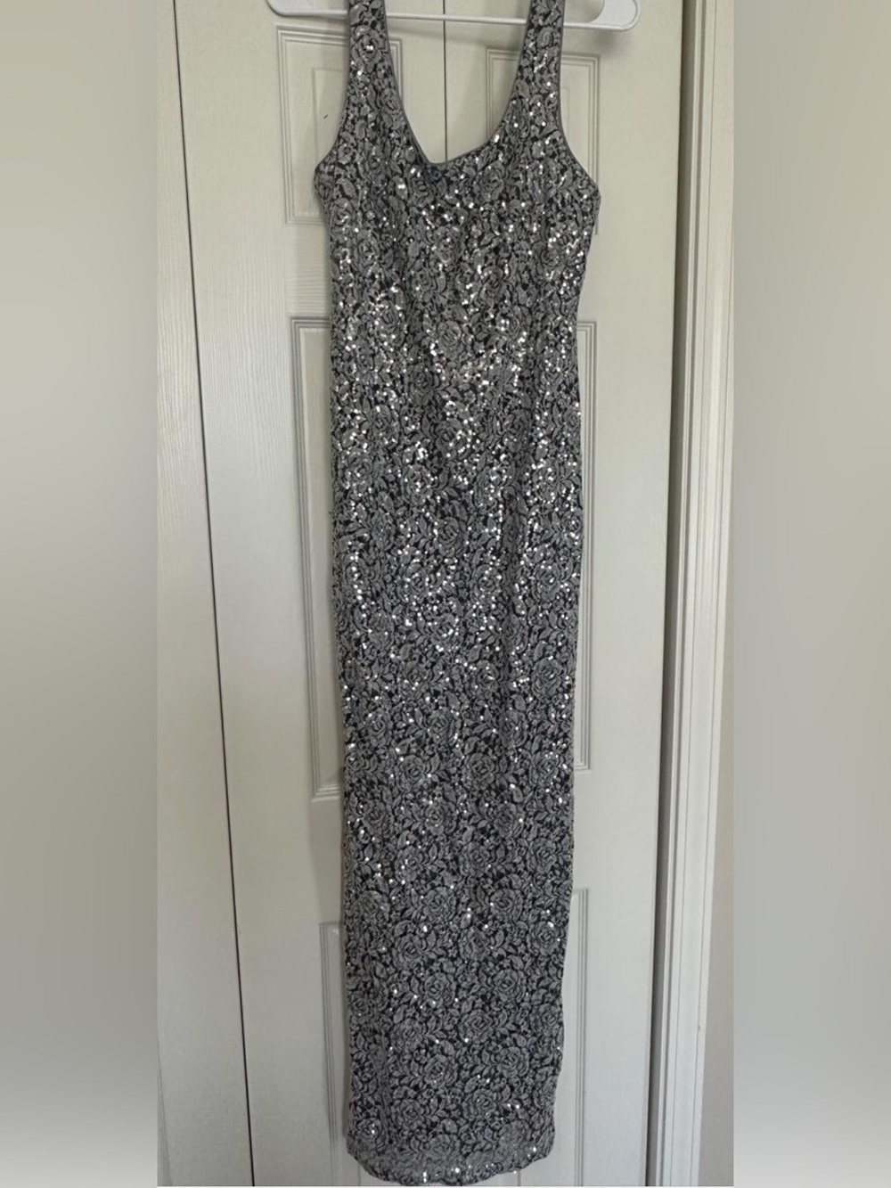 Silver Sequin Maxi Dress - Elegant Sleeveless Gown
